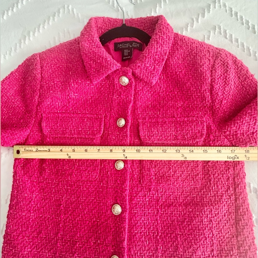 RACHEL ZOE FUCHSIA TWEED CROPPED BLAZER WITH GOLD TONE BUTTONS SZ XS - Picture 11 of 13